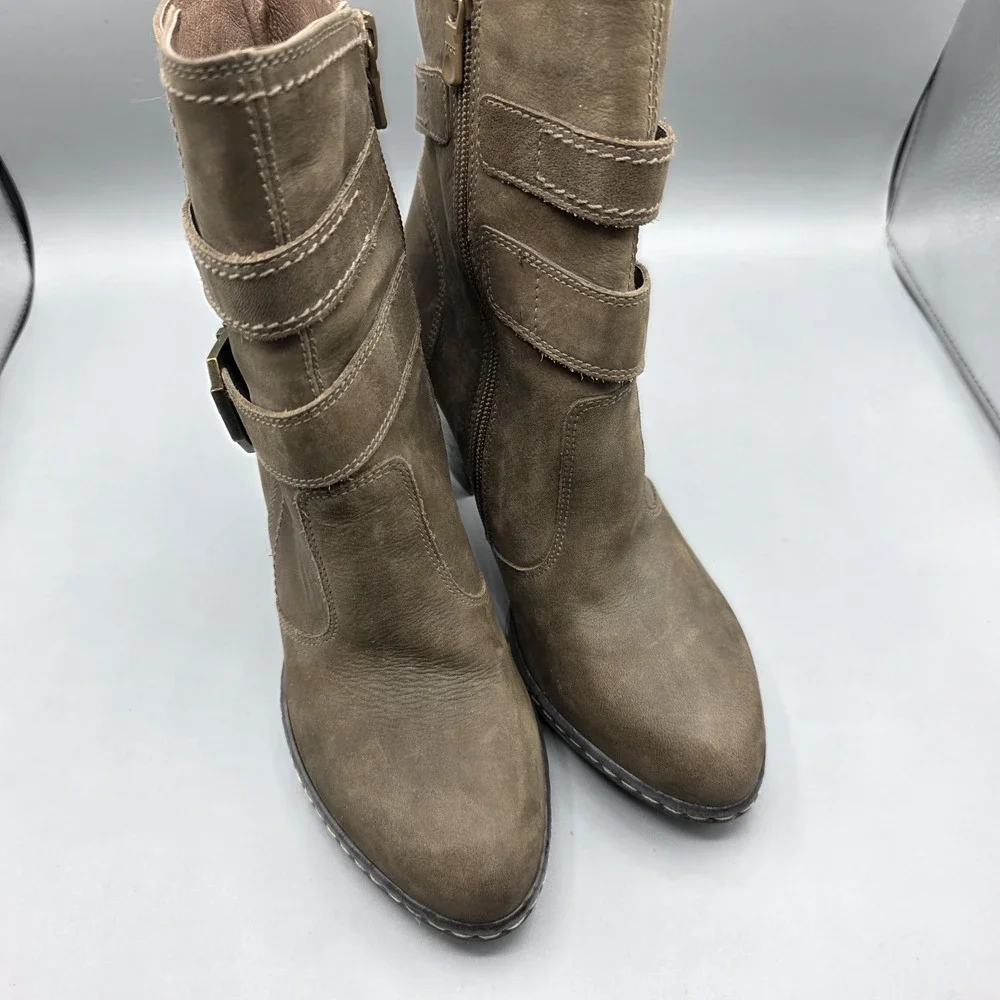 Nero Giardini Booties Womens 37 Brown Leather Ankle Strap Buckle High Heel Dress